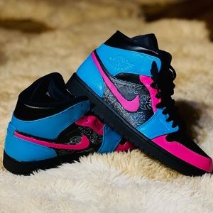 Unworn custom black on black Jordan 1s